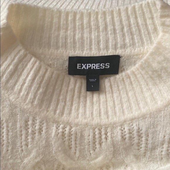 Express Sweaters - Express Cream Ribbed Knit Crew Neck Sweater